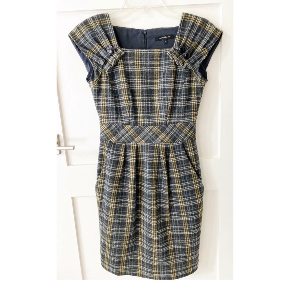 Nanette Lapore Puff Sleeve Plaid 100% Wool Dress 0